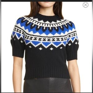 Polo by Ralph Lauren Black and Blue Fair Isle Sweater Unique Puffed Sleeve RARE